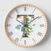 かわいらしT素朴木製フレーム時計 壁時計 (正面)