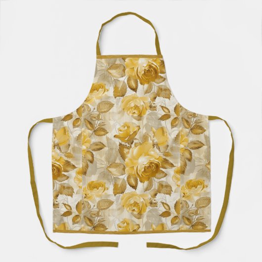 かわいらしTaupe金ゴールドバラフローラ エプロン (正面)