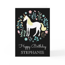 かわいらしUnicornとFlowers Black パーソナライズされた