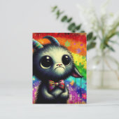 かわいらカラフルしい水色の不機嫌なヤギ ポストカード (スタンド正面)