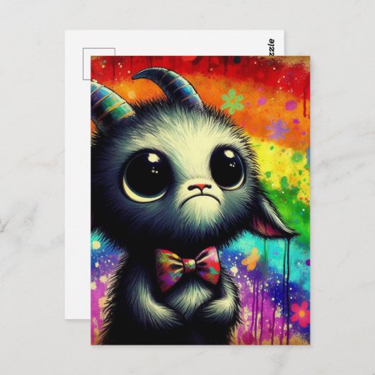 かわいらカラフルしい水色の不機嫌なヤギ ポストカード (正面/裏面)