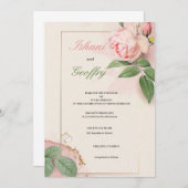 かわいエレガントいピンクの結婚式の花招待状 招待状 (正面/裏面)