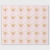 かわいエレガントいメリークリスマス金ゴールドグリッターユニコーン ラッピングペーパー (フラット)