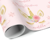 かわいエレガントいメリークリスマス金ゴールドグリッターユニコーン ラッピングペーパー (ロールコーナー)