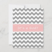 かわいエレガントい女の子のベビーシャワー、灰色のシェブロン 招待状 (裏面)