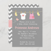 かわいエレガントい女の子のベビーシャワー、灰色のシェブロン 招待状 (正面/裏面)