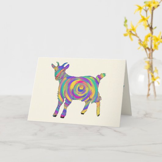 かわいカラフルいらいおもしろい山羊予測できなの動物 カード (黄色い花)