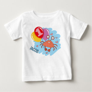 かわいカラフルいカニの1歳の誕生日 ベビーTシャツ