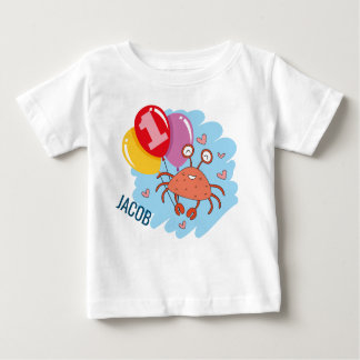 かわいカラフルいカニの1歳の誕生日 ベビーTシャツ