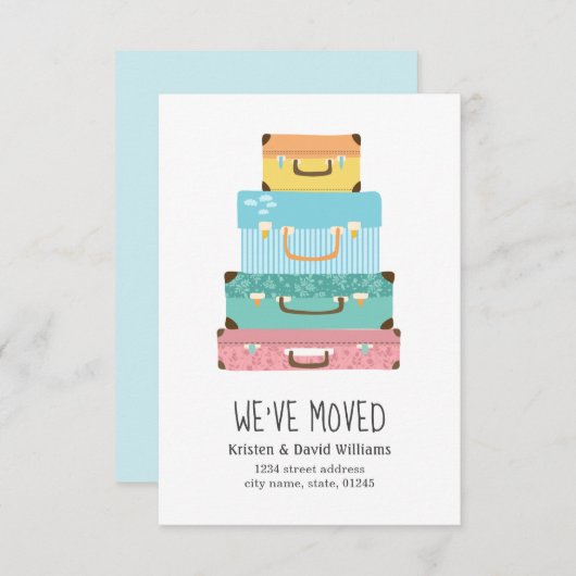 かわいカラフルいスーツケース移動 案内状 (正面/裏面)
