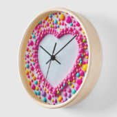 かわいカラフルいハートピンク色の円 壁時計 (傾斜)