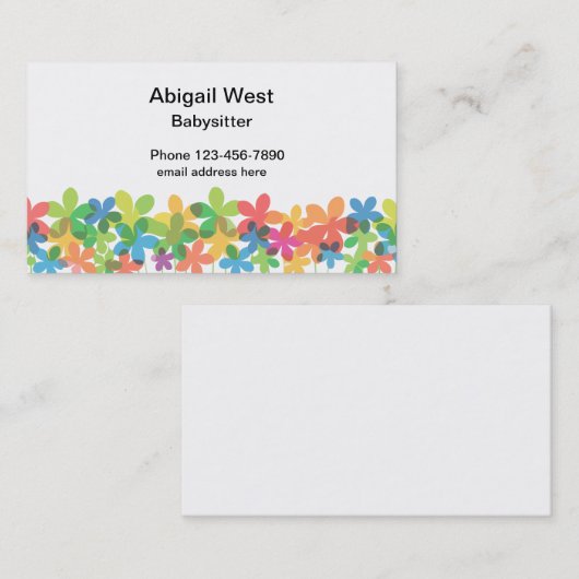 かわいカラフルい女の子のベビーシッターの名刺 名刺 (正面/裏面)