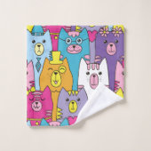 かわいカラフルい猫の模様 バスタオルセット (ウォッシュタオル)