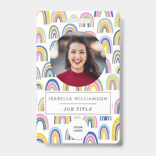 かわいカラフルい虹の従業員写真ID  バッジ (正面)