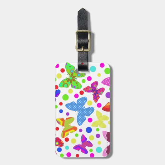 かわいカラフルい蝶や水玉模様 ラゲッジタグ (正面縦)