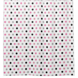 かわいガーリーいピンクと白の水玉模様 シャワーカーテン