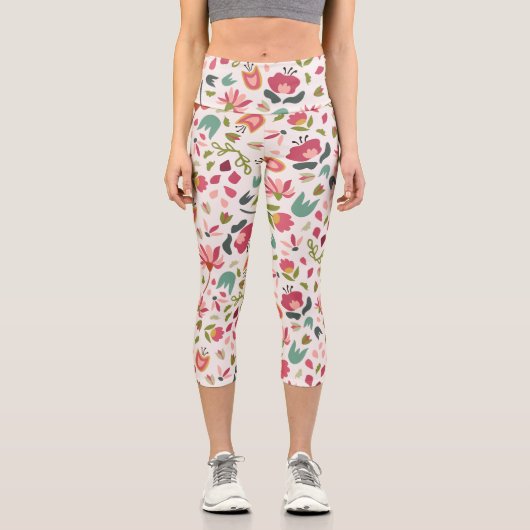 かわいガーリーいピンクのフローラの花 カプリレギンス (正面)