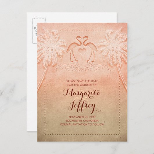 かわいグラデーションいフラミンゴビーチは日付はがきを保存 案内ポストカード (正面/裏面)