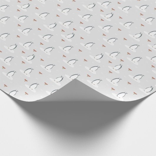 かわいシンプルい冬のペンギンとキノコ ラッピングペーパー (角)