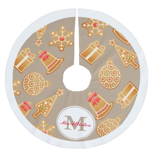 -かわいパーソナライズされたいギンジャーブレッドオーナメント ブラッシュドポリエステルツリースカート (正面)