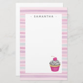 かわいパーソナライズされたいピンクの食器類 便箋 (正面/裏面)