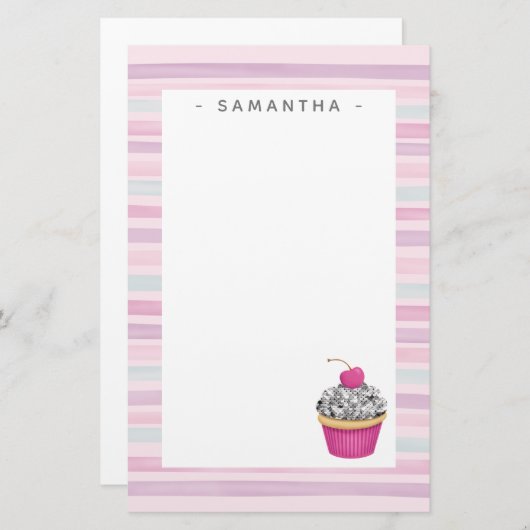 かわいパーソナライズされたいピンクの食器類 便箋 (正面/裏面)