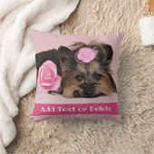 かわいパーソナライズされたいヨークシャーテリア子犬ピンク クッション (ブランケット)