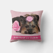 かわいパーソナライズされたいヨークシャーテリア子犬ピンク クッション (裏面)