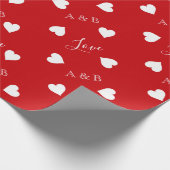 かわいパーソナライズされたい白いハートが赤を愛 ラッピングペーパー (角)