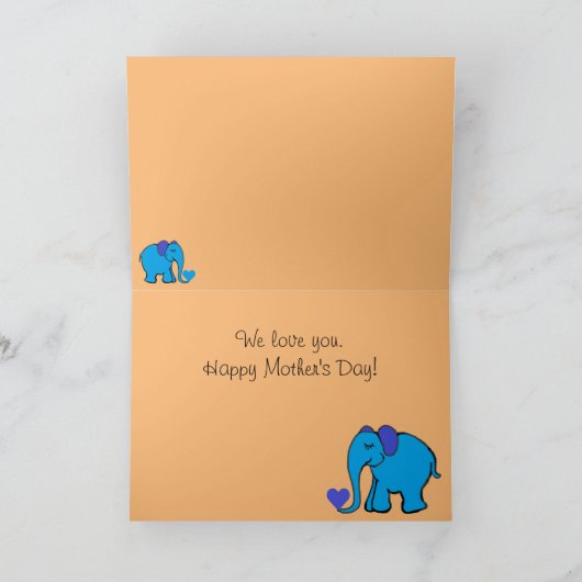 かわいパーソナライズされたい象の母の日のカード カード (内部)