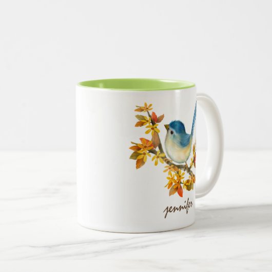 かわいパーソナライズされたい青鳥マグ ツートーンマグカップ (正面右)