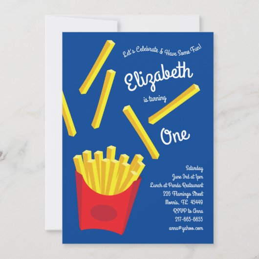 かわいフランスのいフリーキッズ1歳の誕生日パーティーファストフード 招待状 (正面)