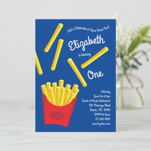 かわいフランスのいフリーキッズ1歳の誕生日パーティーファストフード 招待状 (スタンド正面)