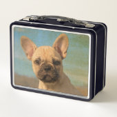 かわいフランスのいブルドッグの子犬-おもしろい犬の頭の写真- メタルランチボックス (裏面)
