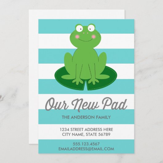 かわいモダンいカエルの動きのアナウンス 案内状 (正面/裏面)