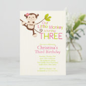 かわいモダンいサルの3歳の誕生日パーティの招待状 招待状 (スタンド正面)