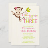 かわいモダンいサルの3歳の誕生日パーティの招待状 招待状 (正面/裏面)