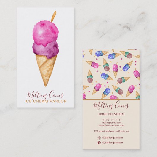 かわいモダンい夏アイスクリームパーラー水色 名刺 (正面/裏面)