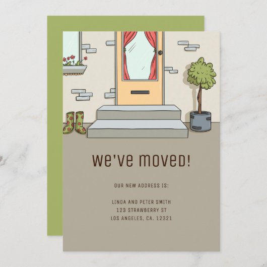 かわいモダンい引っ越しましたの住所の変更 案内状 (正面/裏面)