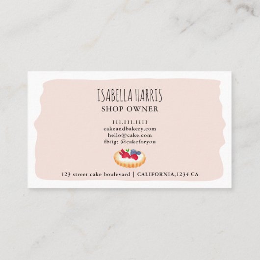 かわいモダンい水彩パイケーキのベーカー 名刺 (裏面)