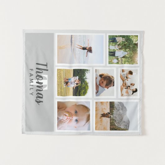 かわいモダンい灰色のモノクロ家族写真集 タペストリー (正面(横))
