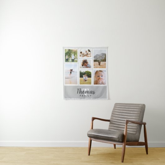 かわいモダンい灰色のモノクロ家族写真集 タペストリー (インサイチュ)