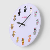 かわいモダンい猫漫画 ラージ壁時計 (傾斜)