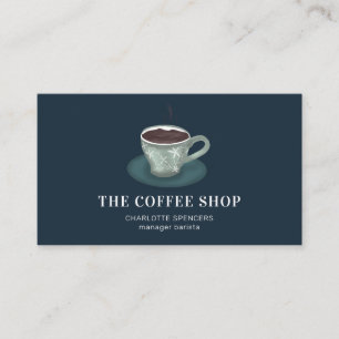 かわいモダンい緑のコーヒーショップブルーイラストレーション 名刺