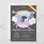 かわいモダンい虹のユニコーンバーチャル誕生日パーティー 招待状 (正面)