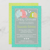かわいモダンい象の母と男の赤ちゃんのシャワー 招待状 (正面/裏面)