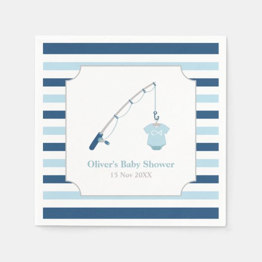 かわいモダンい魚釣りをテーマにした赤ちゃんシャワー スタンダードカクテルナプキン (正面)