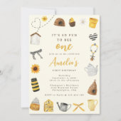 かわいモダンい1歳の誕生日におもしろい 招待状 (正面)
