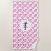 かわいモノグラムのいピンクの豚柄の女の子動物 ビーチタオル (正面)