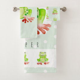 かわいユニセックスい水彩ジャングルカエルベビー/子ども用 バスタオルセット